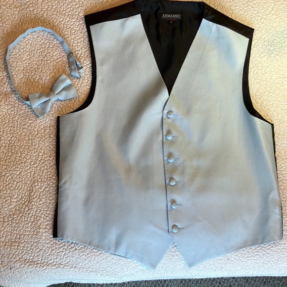 Suits & Blazers Armanno Mens Tuxedo Vest And Bow Tie Light Blue 2